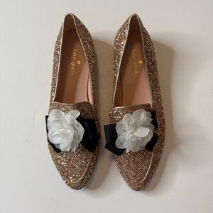 Kate Spade Brown and Black Flats with Floral Accents